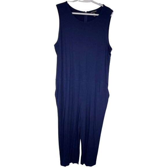 Eileen Fisher Womens Jumpsuit Viscose Stretch Sleeveless Size XL Blue Minimalist - Picture 1 of 12